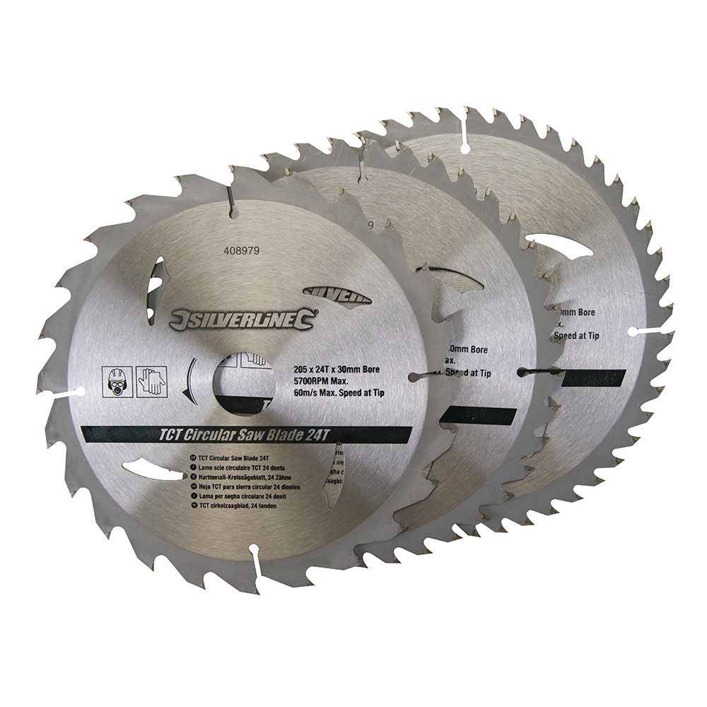 Discos de TCT para sierra circular 24, 40, 48 dientes, 3 piezas 205 x 30 - anillos de 25, 18 y 16 mm