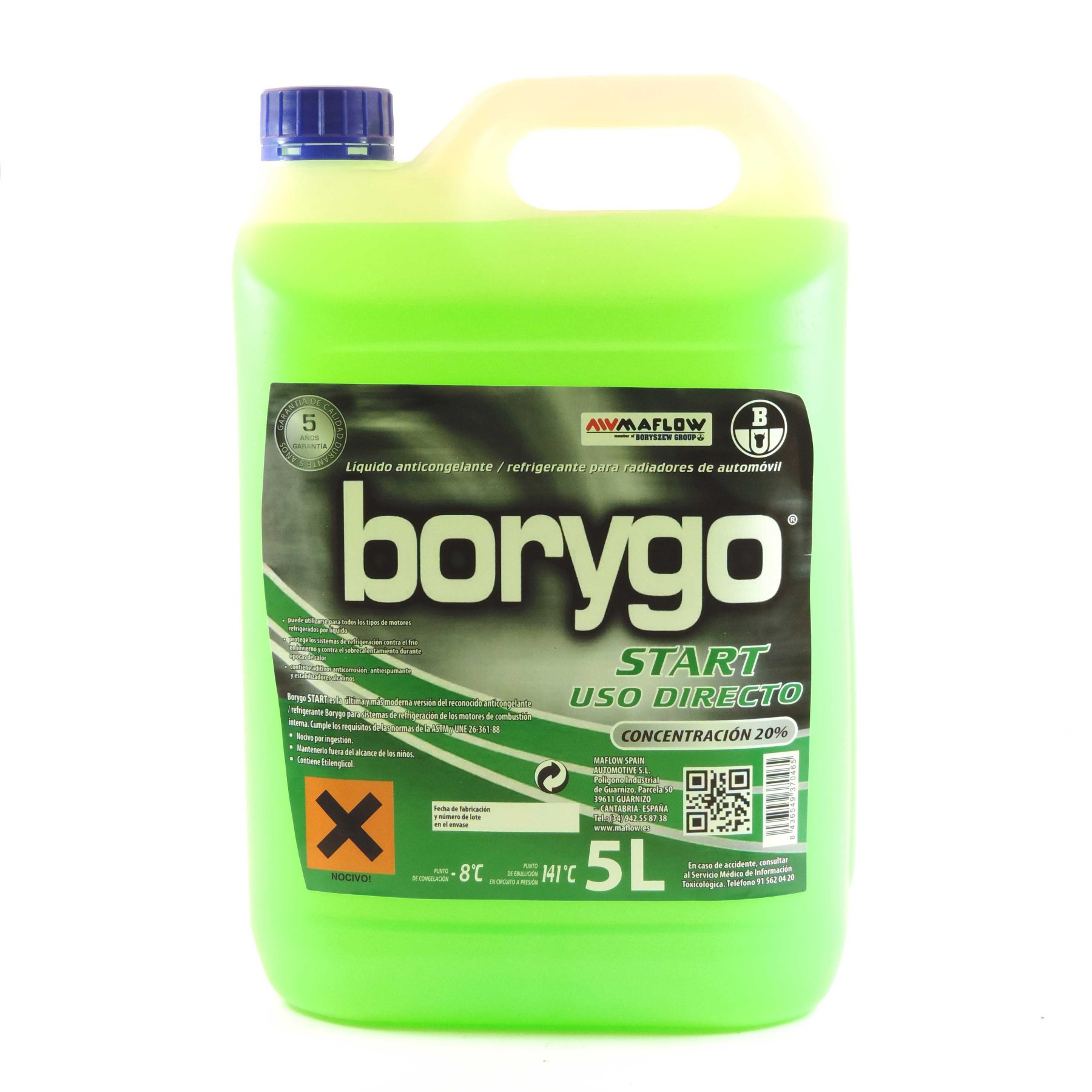 Anticongelante Refrigerante verde BORYGO Start uso directo 20 5L