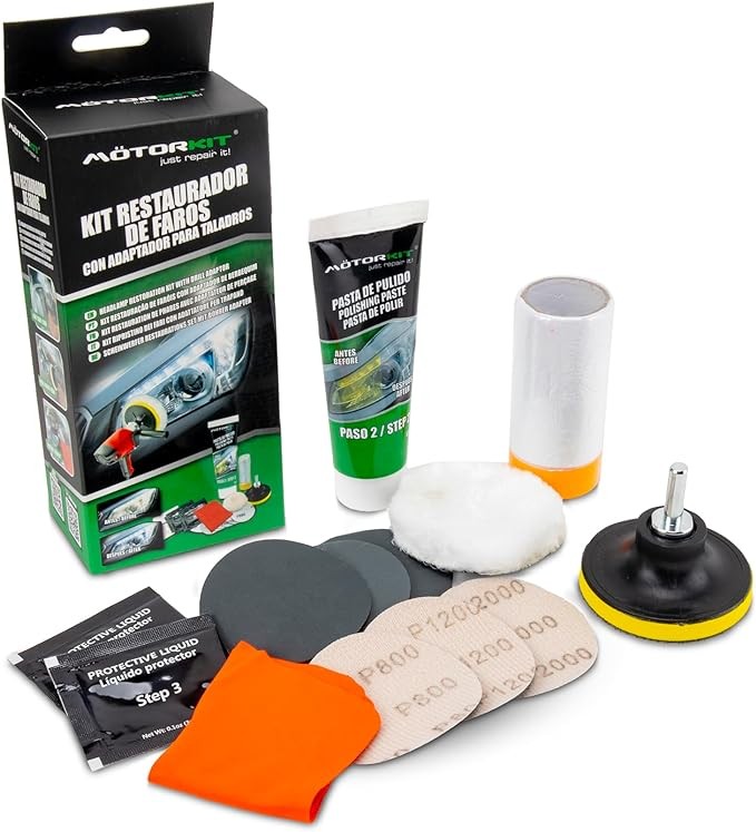 Kit restaurador de faros con adaptador para taladros