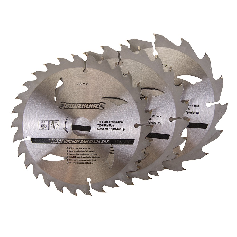 Discos de TCT para sierra circular 16, 24, 30 dientes, 3 piezas 150 x 20 - anillo de 16 y 12,75 mm