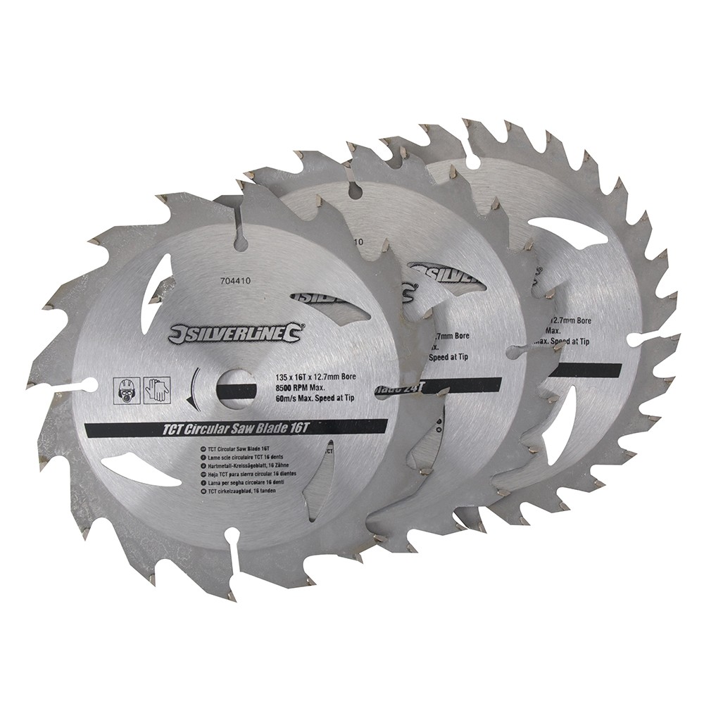 Discos de TCT para sierra circular 16, 24, 30 dientes, 3 piezas 135 x 12,7 - anillo de 10 mm