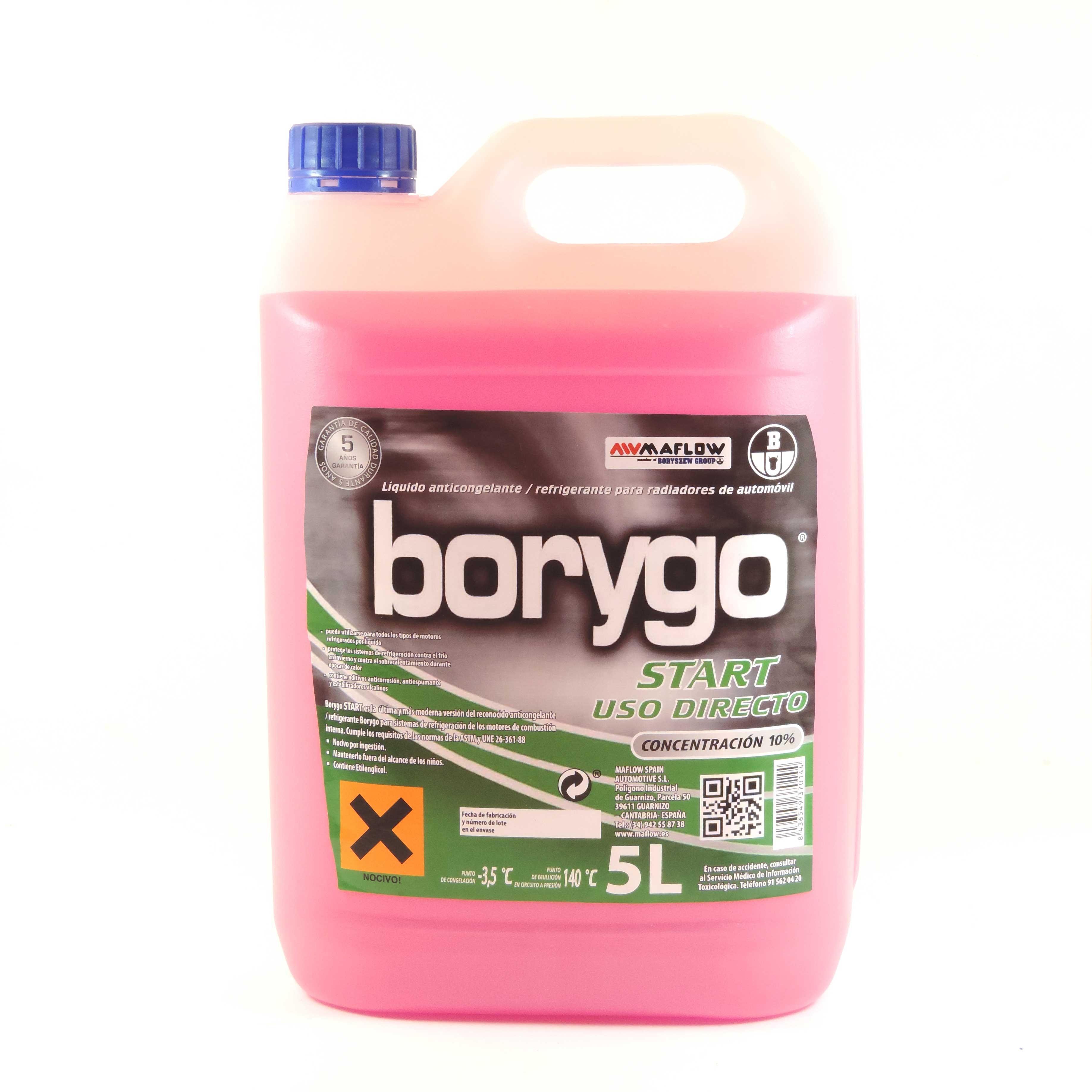 Anticongelante Refrigerante rosa BORYGO Start uso directo 10 5L